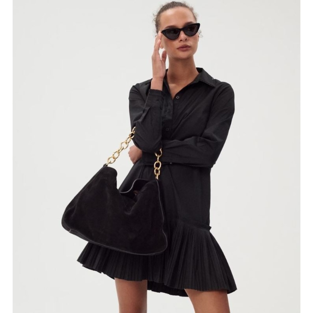 Cynthia Rowley Long Puff Sleeve‎ Collared Button Front  Shirt Dress in Black XS